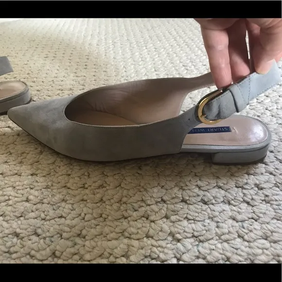 Stuart Weitzman Adela Blue Grey Suede Flats