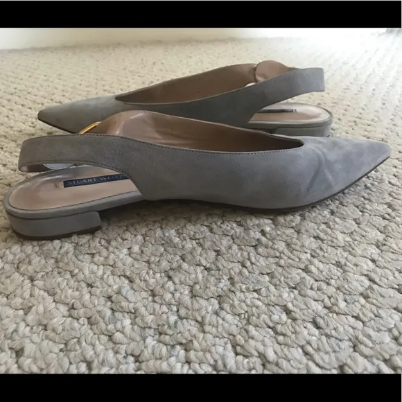 Stuart Weitzman Adela Blue Grey Suede Flats