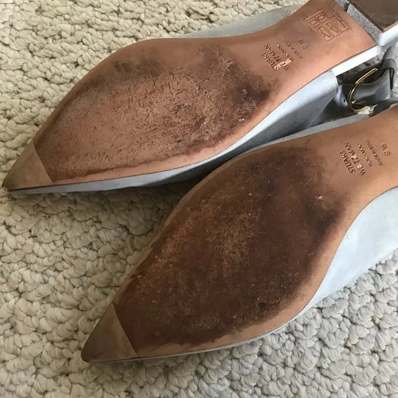 Stuart Weitzman Adela Blue Grey Suede Flats