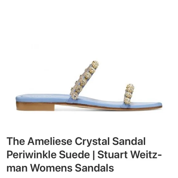 STUART WEITZMAN AMELIESE CRYSTAL PERIWINKLE LEATHER SANDALS W/SUEDE STRAPS 9.5