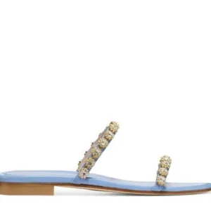 STUART WEITZMAN AMELIESE CRYSTAL PERIWINKLE LEATHER SANDALS W/SUEDE STRAPS 9.5