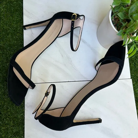STUART WEITZMAN AMELINA SUEDE SANDAL BLACK NUDIST size 11 85mm $450
