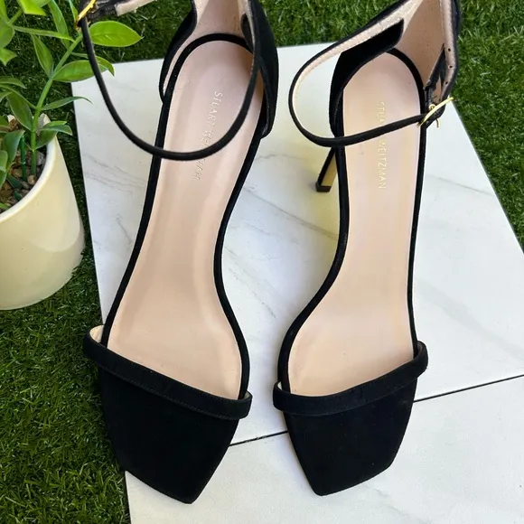 STUART WEITZMAN AMELINA SUEDE SANDAL BLACK NUDIST size 11 85mm $450