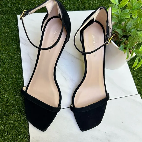 STUART WEITZMAN AMELINA SUEDE SANDAL BLACK NUDIST size 11 85mm $450