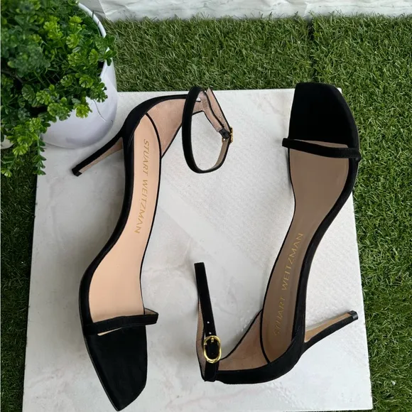STUART WEITZMAN AMELINA SUEDE SANDAL BLACK NUDIST size 11 85mm $450