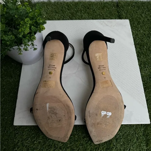 STUART WEITZMAN AMELINA SUEDE SANDAL BLACK NUDIST size 11 85mm $450