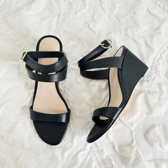 Stuart Weitzman Ava Ankle 75 wedge Sandal in Black Size 5.5