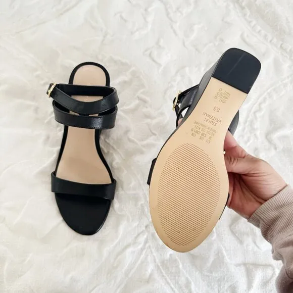 Stuart Weitzman Ava Ankle 75 wedge Sandal in Black Size 5.5