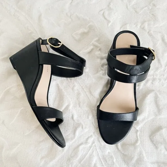 Stuart Weitzman Ava Ankle 75 wedge Sandal in Black Size 5.5