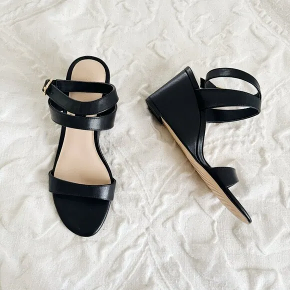 Stuart Weitzman Ava Ankle 75 wedge Sandal in Black Size 5.5