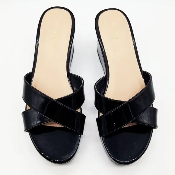 Stuart Weitzman Avenue 65 Flatform Wedge Slide Sandal Black Patent Leather $395