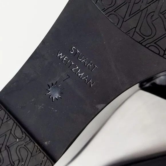 Stuart Weitzman Avenue 65 Flatform Wedge Slide Sandal Black Patent Leather $395