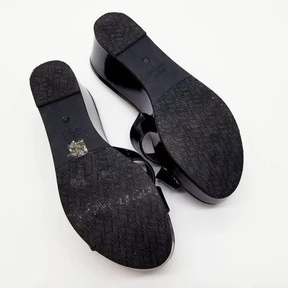 Stuart Weitzman Avenue 65 Flatform Wedge Slide Sandal Black Patent Leather $395