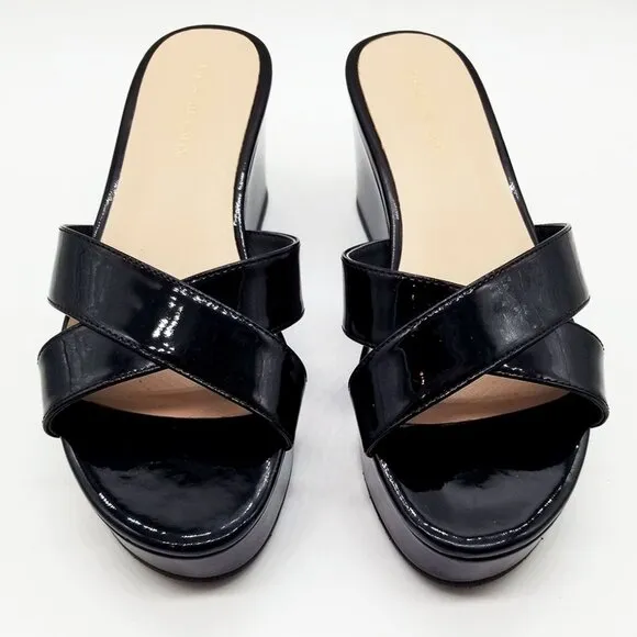Stuart Weitzman Avenue 65 Flatform Wedge Slide Sandal Black Patent Leather $395