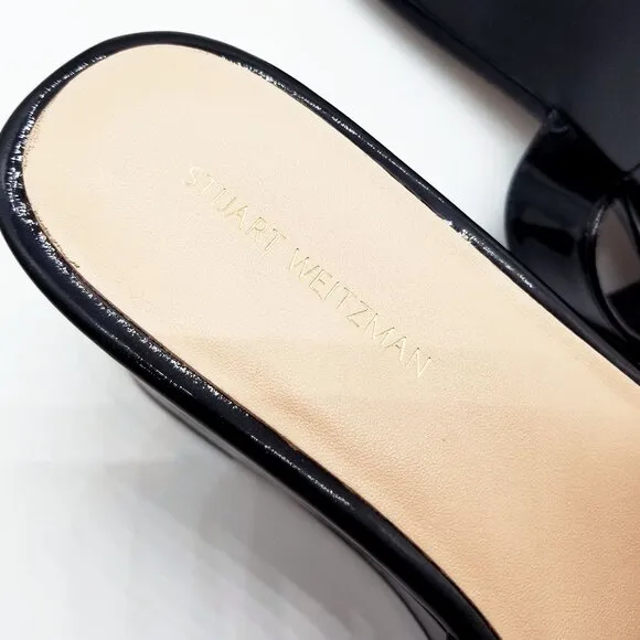 Stuart Weitzman Avenue 65 Flatform Wedge Slide Sandal Black Patent Leather $395