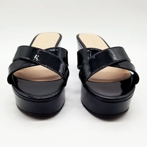 Stuart Weitzman Avenue 65 Flatform Wedge Slide Sandal Black Patent Leather $395