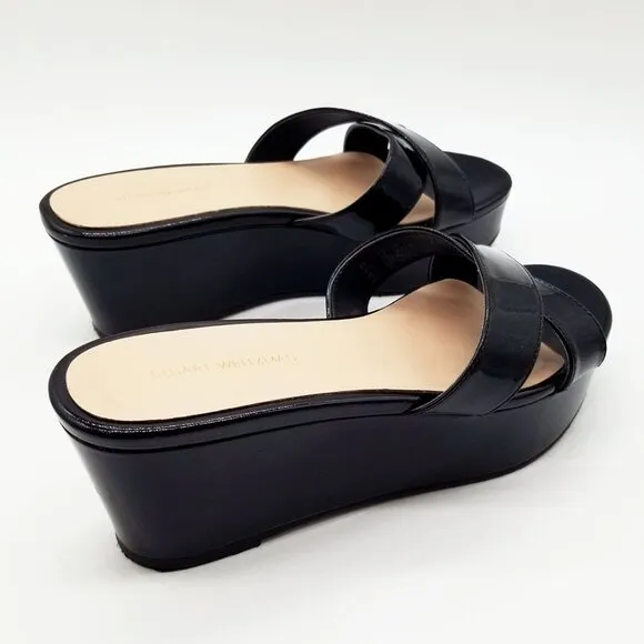 Stuart Weitzman Avenue 65 Flatform Wedge Slide Sandal Black Patent Leather $395