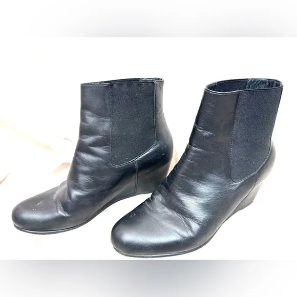 Stuart Weitzman Black Chelsea Ankle Boots with Wedge Heel