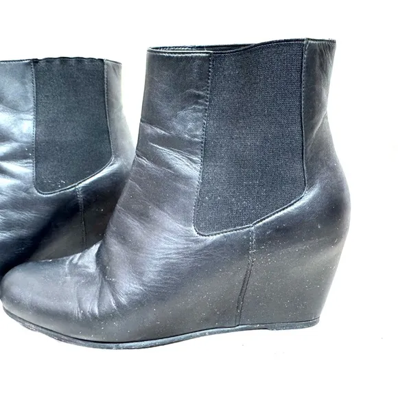 Stuart Weitzman Black Chelsea Ankle Boots with Wedge Heel