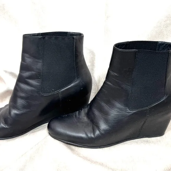 Stuart Weitzman Black Chelsea Ankle Boots with Wedge Heel