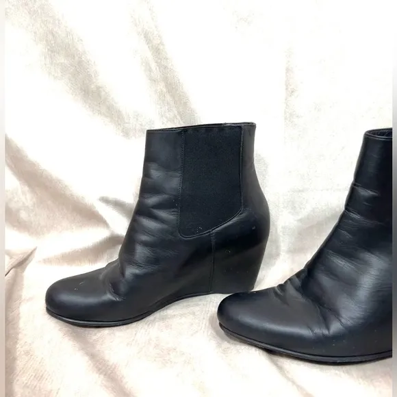 Stuart Weitzman Black Chelsea Ankle Boots with Wedge Heel