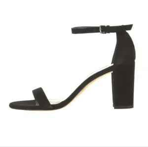 Stuart Weitzman Black Suede Annkle Strap Block Heels Sandals size 7