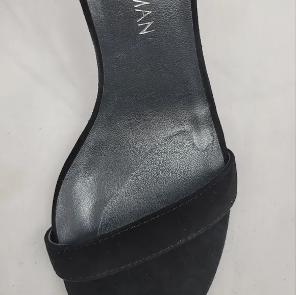 Stuart Weitzman Black Suede Annkle Strap Block Heels Sandals size 7