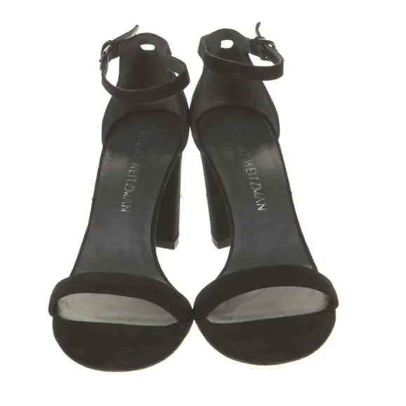 Stuart Weitzman Black Suede Annkle Strap Block Heels Sandals size 7