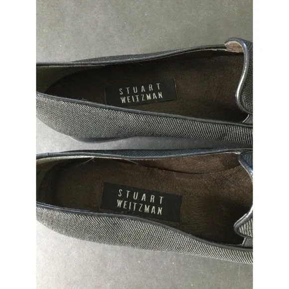 Stuart Weitzman Black Textured Slip-On Loafers Dress Shoes Size 10 AA Spain