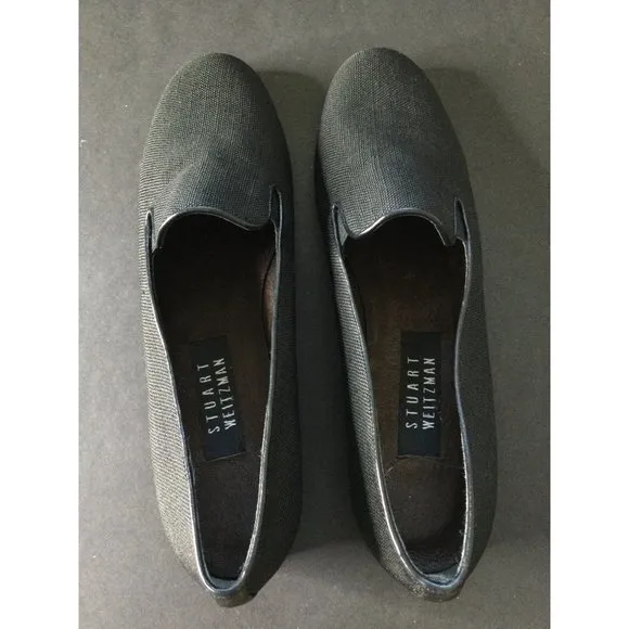 Stuart Weitzman Black Textured Slip-On Loafers Dress Shoes Size 10 AA Spain