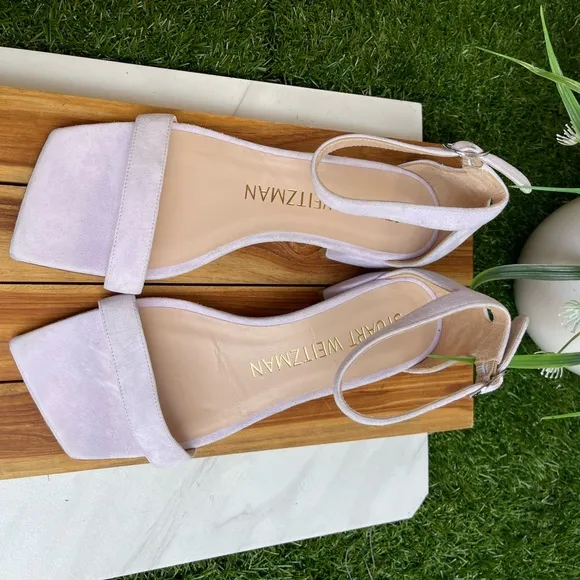STUART WEITZMAN block heel ankle strapSuede Sandals Suede Leather Lavender Sz 6