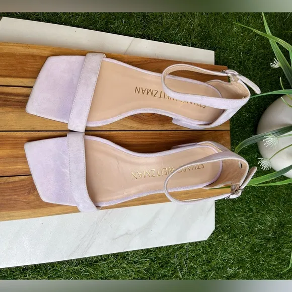 STUART WEITZMAN block heel ankle strapSuede Sandals Suede Leather Lavender Sz 6