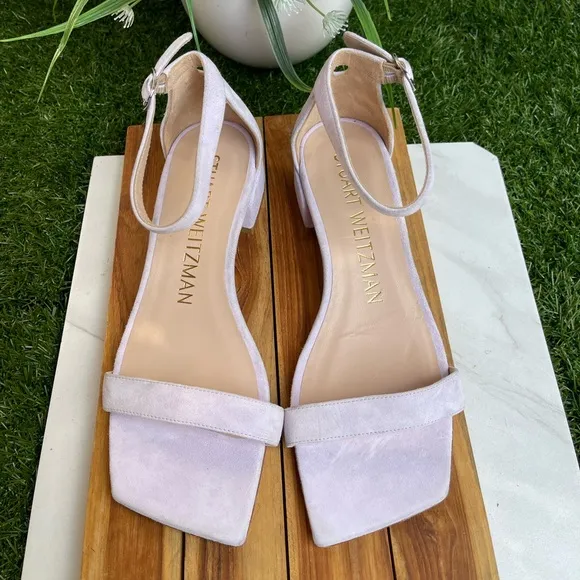 STUART WEITZMAN block heel ankle strapSuede Sandals Suede Leather Lavender Sz 6