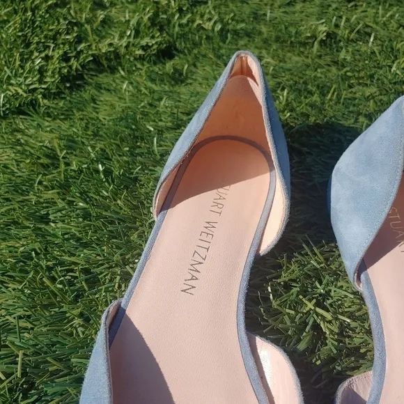 Stuart Weitzman Blue Suede Fringe Flats