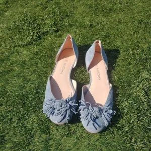 Stuart Weitzman Blue Suede Fringe Flats