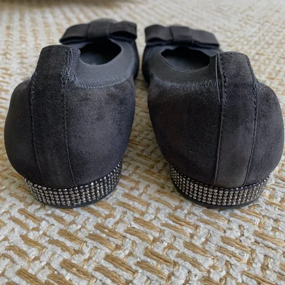 Stuart Weitzman Cabot Suede Studded Cup Bow Flats - 6-1/2