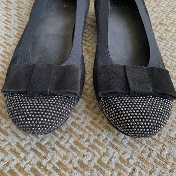 Stuart Weitzman Cabot Suede Studded Cup Bow Flats - 6-1/2