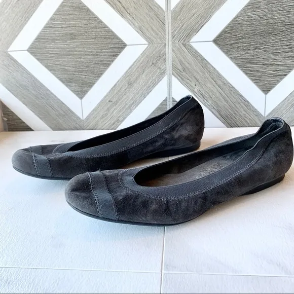 Stuart weitzman charcoal black ballet suede flats