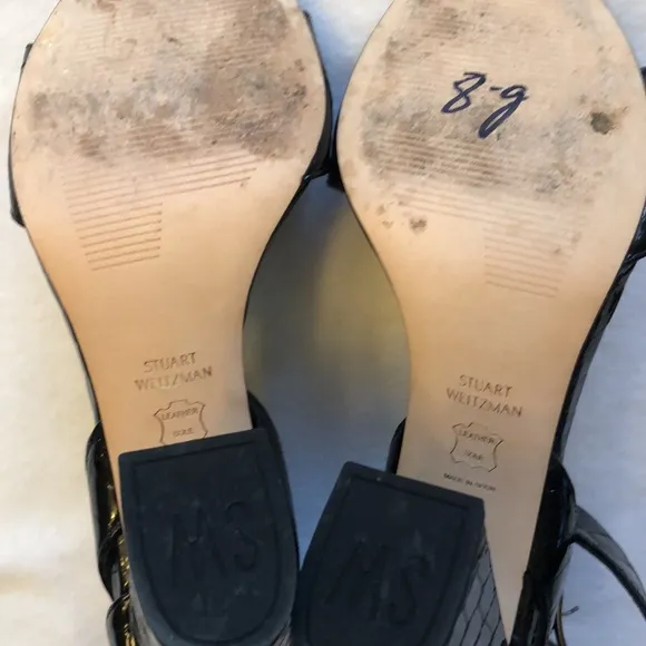 Stuart Weitzman Chunky Black Embossed Sandals. Size 7.5.