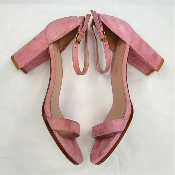 Stuart Weitzman Dusty Pink Suede Block Heels Sandals 7