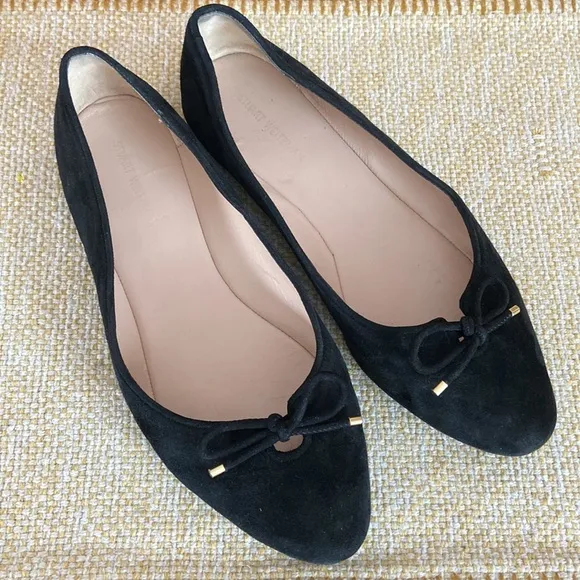 Stuart Weitzman-  Gabby Suede Bow Ballet Black Flats
