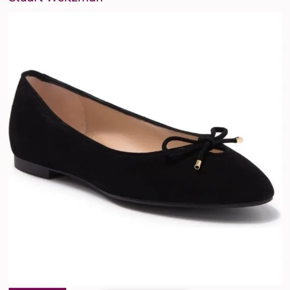 Stuart Weitzman-  Gabby Suede Bow Ballet Black Flats
