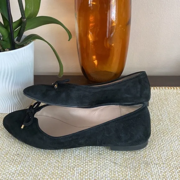 Stuart Weitzman-  Gabby Suede Bow Ballet Black Flats