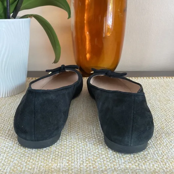 Stuart Weitzman-  Gabby Suede Bow Ballet Black Flats