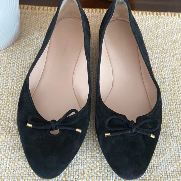 Stuart Weitzman-  Gabby Suede Bow Ballet Black Flats