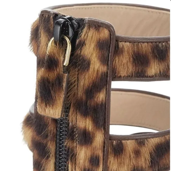 Stuart Weitzman Gala Lift Leopard-Print Calf Hair Gladiator Sandals - Size 5