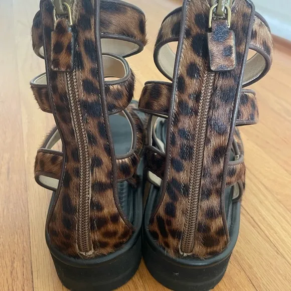 Stuart Weitzman Gala Lift Leopard-Print Calf Hair Gladiator Sandals - Size 5