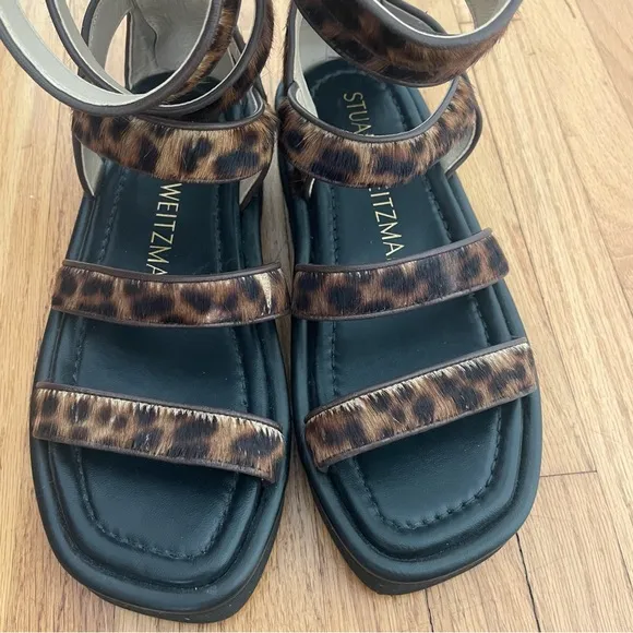 Stuart Weitzman Gala Lift Leopard-Print Calf Hair Gladiator Sandals - Size 5