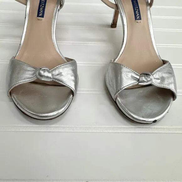 Stuart Weitzman Gloria 80 Silver Leather Sandals Heels Womens 6