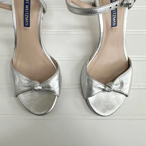 Stuart Weitzman Gloria 80 Silver Leather Sandals Heels Womens 6